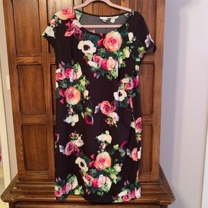 XL Merona Black Floral Short Sleeve Knee Length Dress